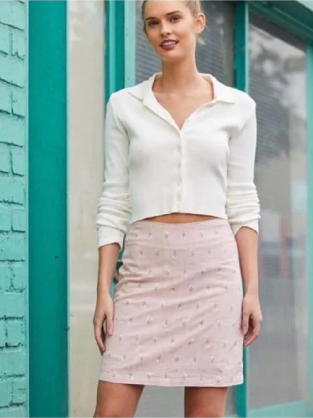 John Galt Ditsy Coquette Floral Mini Skirt with Scalloped Waistline XS